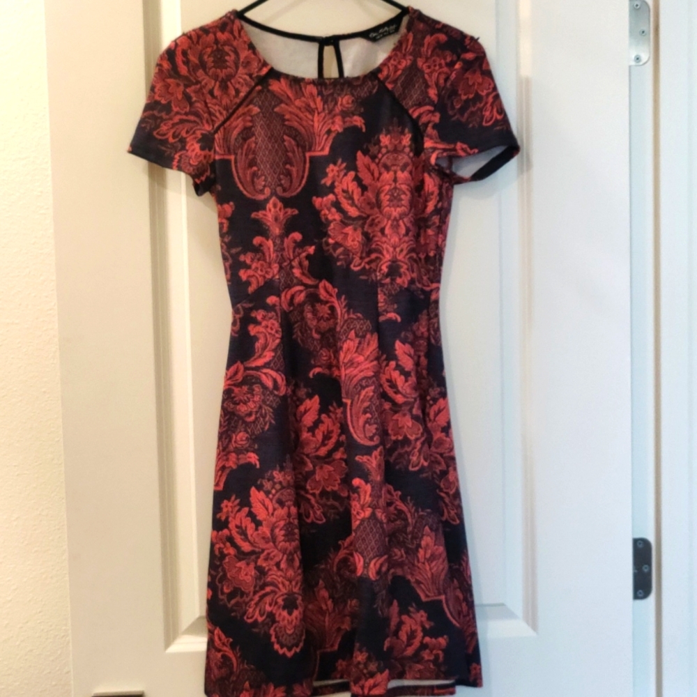 Miss Selfridge Gray with Pink Pattern Fit & Flare Dress
